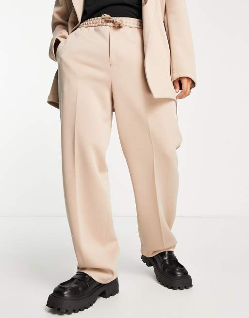 ASOS DESIGN high rise wide leg pants in stone