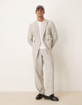 [ASOS DESIGN] ASOS DESIGN wide leg suit pants in white and black textured fabric-Grey W30 L32 White/black