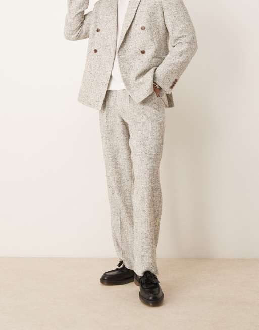 ASOS DESIGN wide leg suit pants in white and black textured fabric