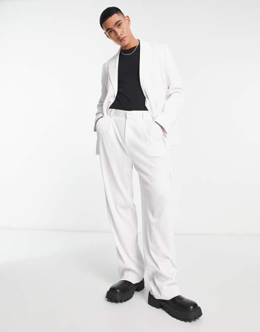 ASOS DESIGN wide leg suit pants in white satin