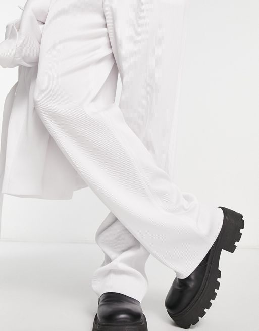 ASOS DESIGN wide leg suit pants in white satin