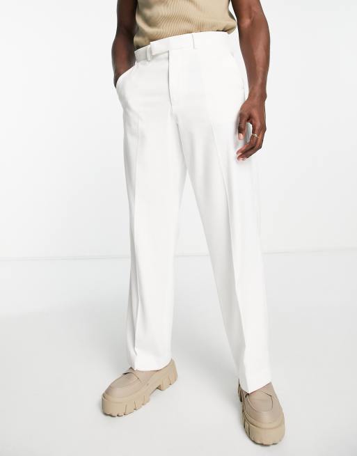 ASOS DESIGN wide leg suit pants in white satin