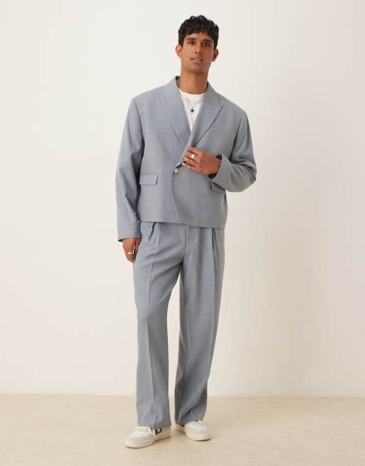 ASOS DESIGN wide leg suit pants in wool look blue