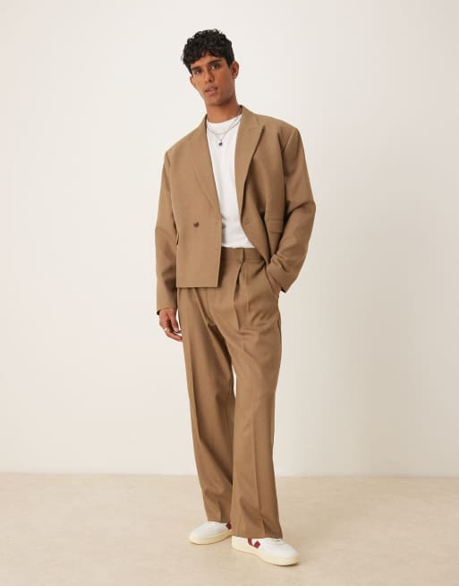 ASOS DESIGN wide leg suit pants in wool look brown