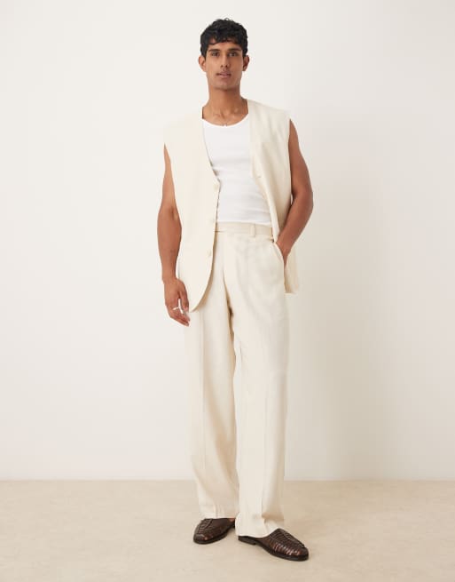 ASOS DESIGN wide leg suit pants with linen in white