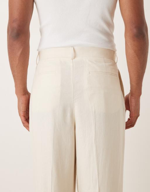 ASOS DESIGN wide leg suit pants with linen in white