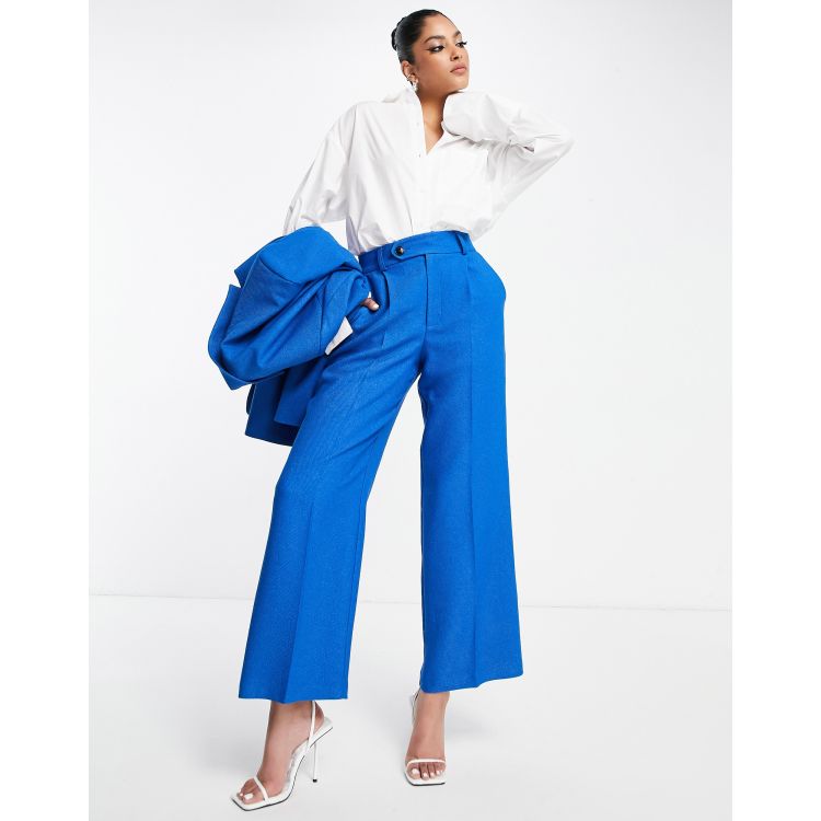 Wide leg best sale blue trousers