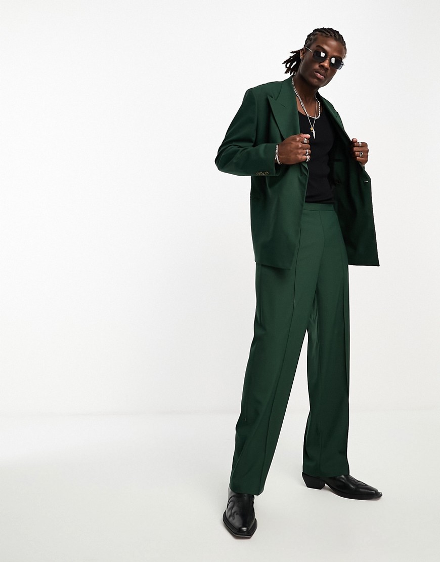 ASOS DESIGN wide leg suit trouser in dark green