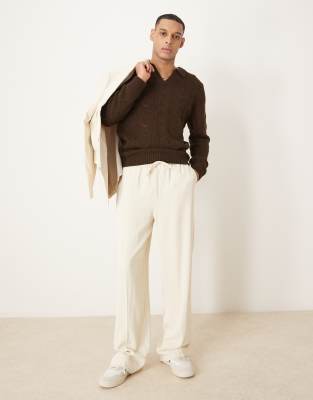 ASOS DESIGN ASOS DESIGN wide leg suit trouser in light ecru-Pink