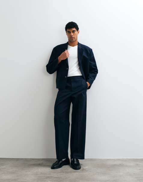 ASOS DESIGN wide leg suit trouser in navy twill - view 1