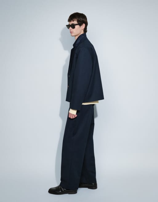 ASOS DESIGN wide leg suit trouser in navy twill, 2 of 6