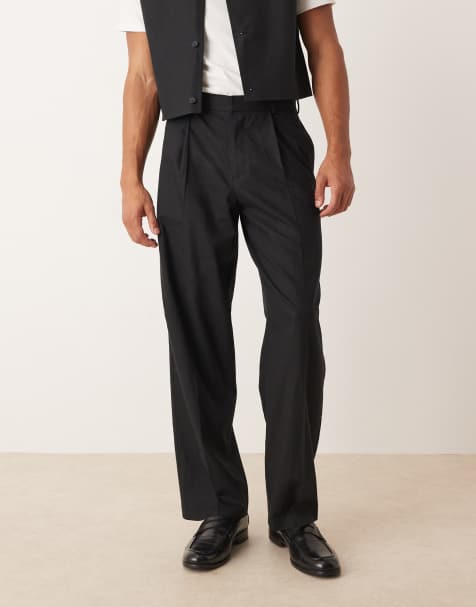 ASOS DESIGN wide leg suit trousers in black linen blend - view 1