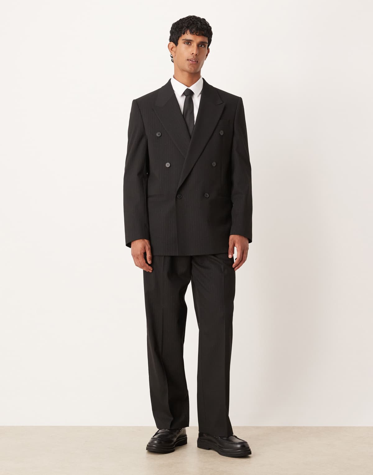 ASOS DESIGN wide leg suit trousers in black metallic pinstripe