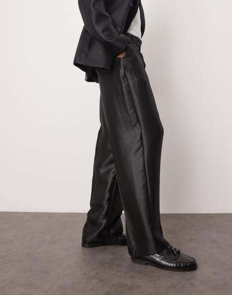 ASOS DESIGN wide leg suit trousers in black metallic satin - view 1