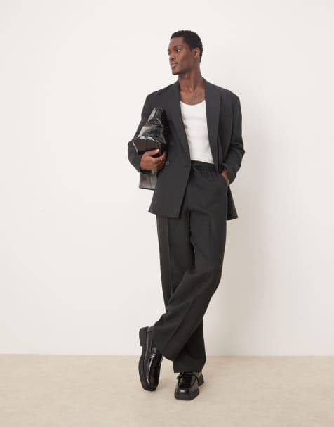 ASOS DESIGN wide leg suit trousers in black textured fabric - view 1