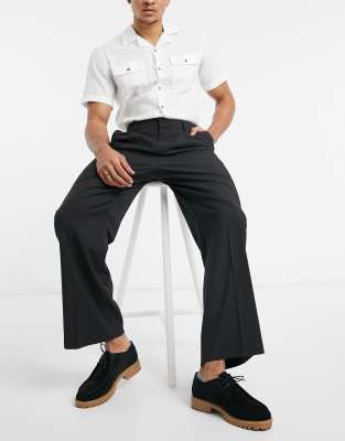 black wide leg suit trousers