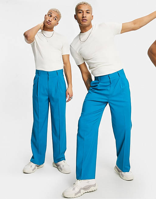 ASOS DESIGN wide leg suit trousers in blue