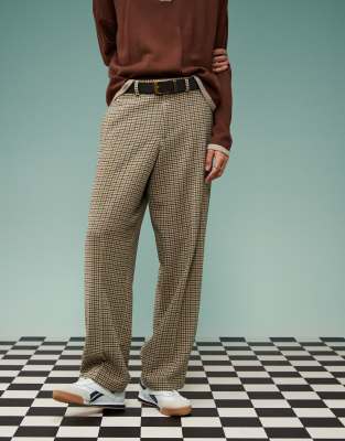 ASOS DESIGN wide leg suit trousers in brown dogtooth check