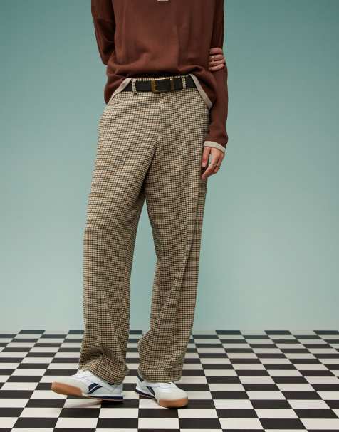ASOS DESIGN wide leg suit trousers in brown dogtooth check - view 1