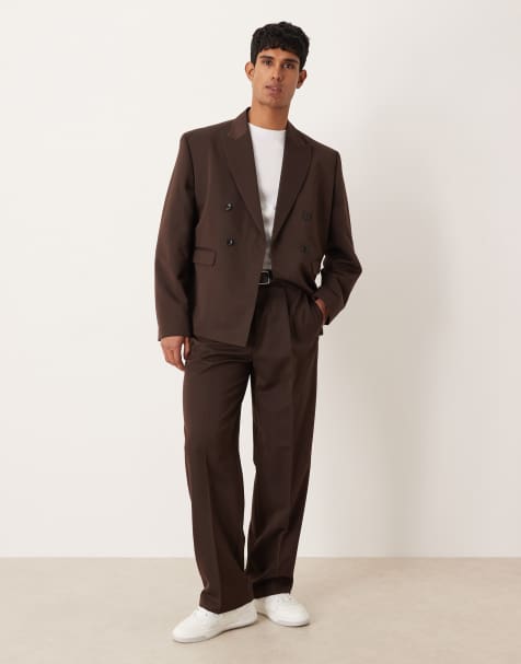 ASOS DESIGN wide leg suit trousers in brown - view 1