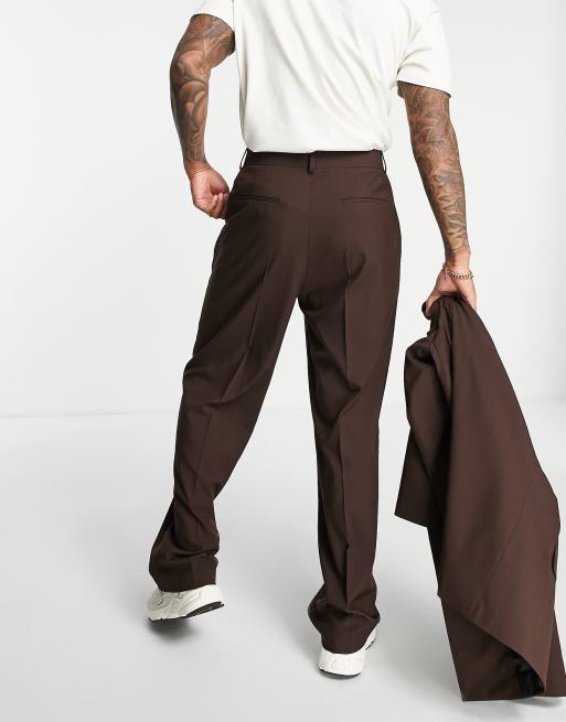 ASOS DESIGN wide leg smart pants in chocolate brown