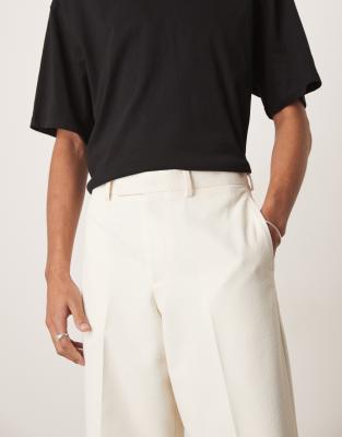 ASOS DESIGN wide leg suit pants in cream texture