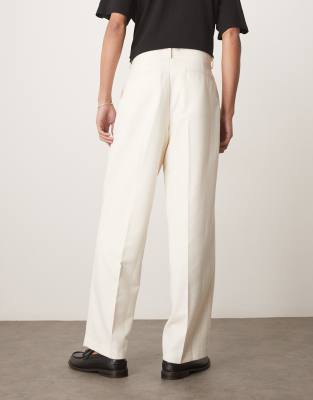ASOS DESIGN wide leg suit pants in cream texture