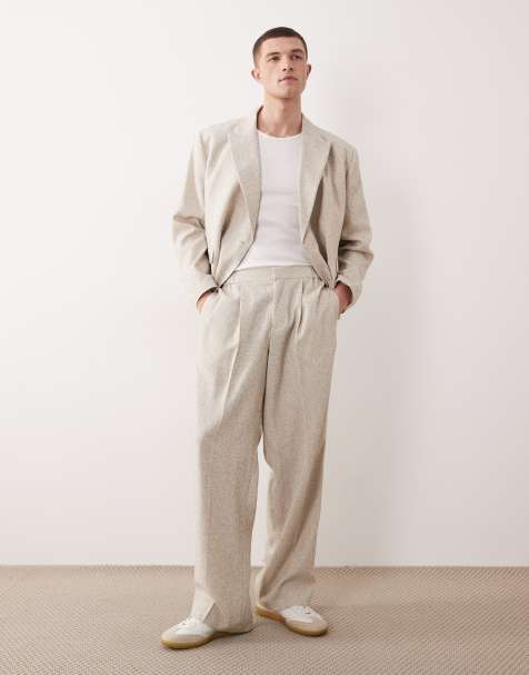 ASOS DESIGN wide leg suit trousers in cream