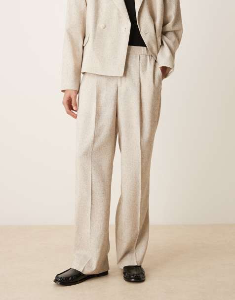 ASOS DESIGN wide leg suit trousers in cream - view 2