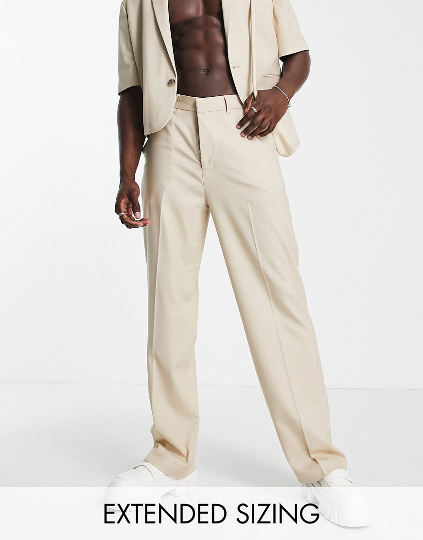 ASOS DESIGN wide leg suit trousers in ecru microtexture-Neutral