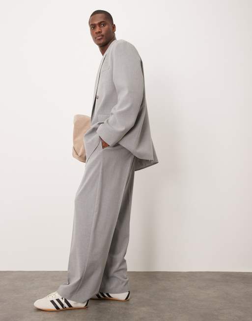 ASOS DESIGN wide leg suit trousers in grey texture with elasticated waist, 2 of 5