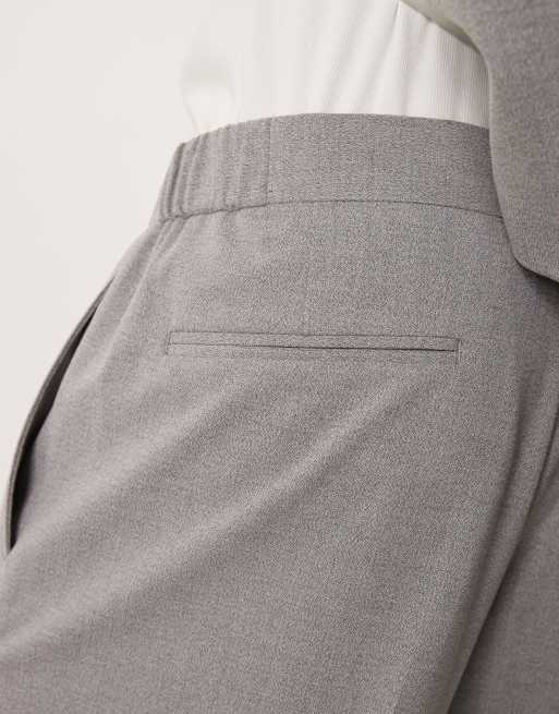 ASOS DESIGN wide leg suit trousers in grey texture with elasticated waist, 3 of 5