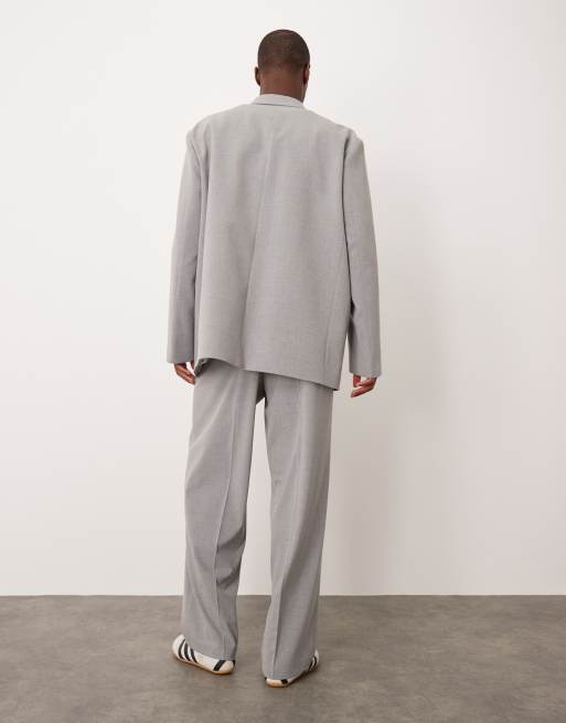 ASOS DESIGN wide leg suit trousers in grey texture with elasticated waist, 5 of 5
