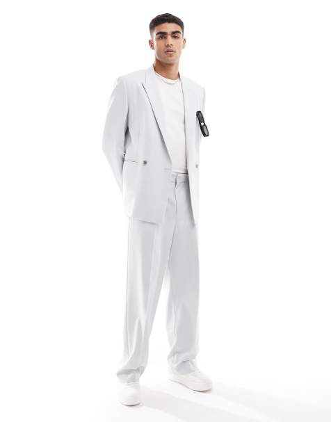 ASOS DESIGN wide leg suit trousers in grey textured fabric - view 1