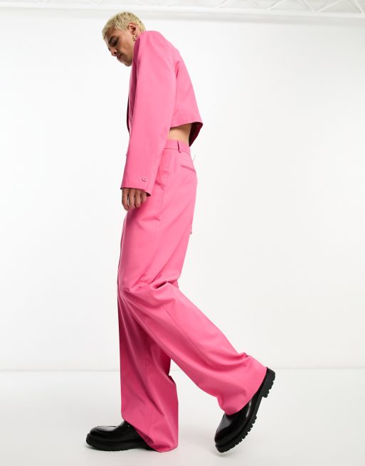 ASOS DESIGN wide leg suit trousers in hot pink ASOS