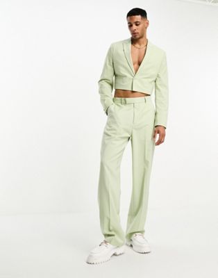 ASOS DESIGN wide leg suit trousers in pale green