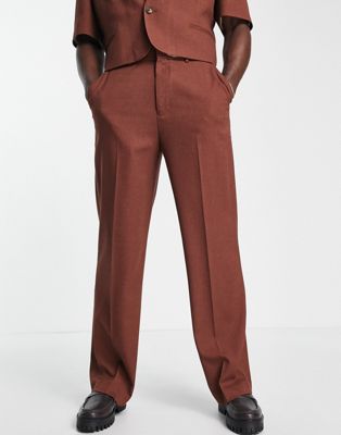ASOS DESIGN wide leg suit trousers in rust microtexture