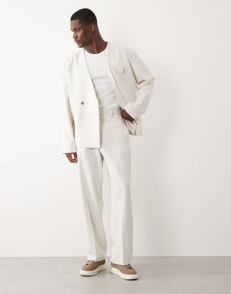 ASOS DESIGN wide leg suit trousers in stone