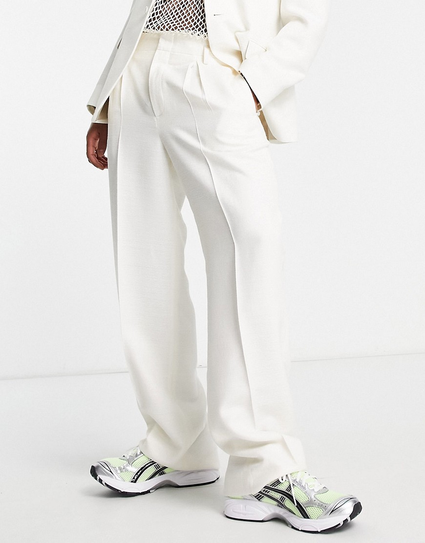 ASOS DESIGN wide leg suit trousers in white high shine shimmer