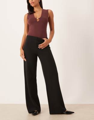 Asos Design Wide Leg Supersoft Mid Rise Pants In Black