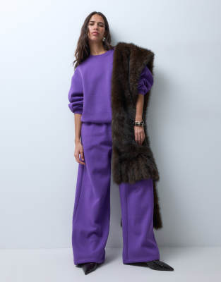 Asos Design Wide Leg Sweat Jogger Set In Purple