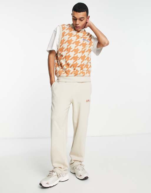 ASOS DESIGN wide leg sweatpants in beige with text print - part of a set