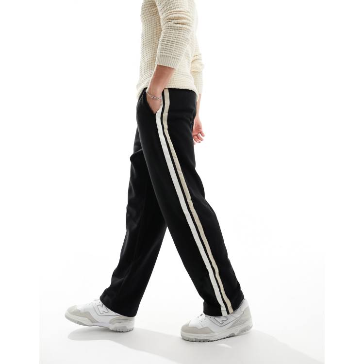 ASOS DESIGN wide leg sweatpants in black polar fleece with side stripe