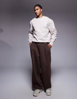 Asos Design Wide Leg Sweatpants In Brown