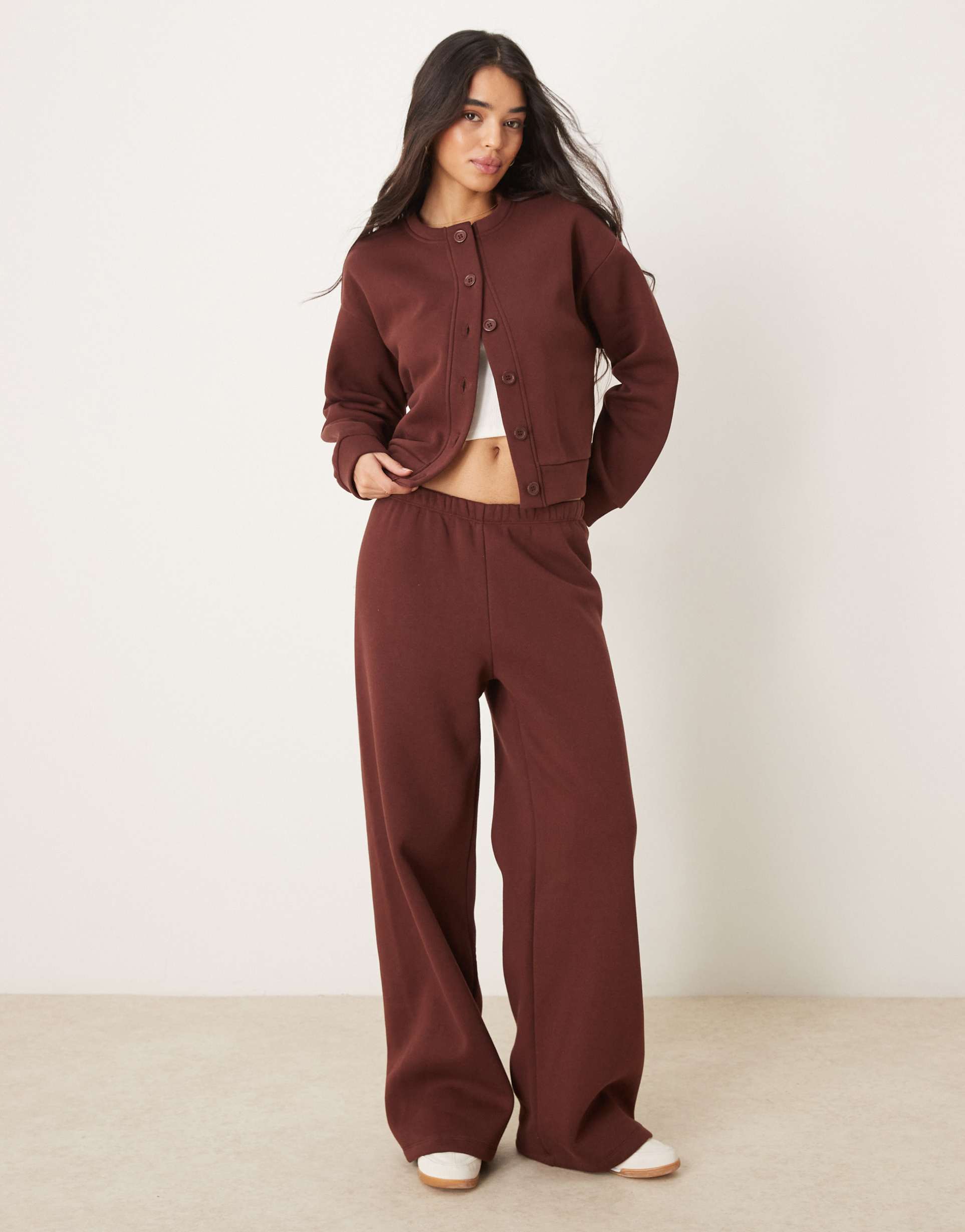 asos design wide leg sweatpants in chocolate - part of a set