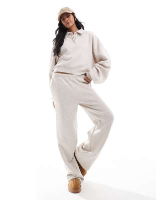 Asos Design Wide Leg Sweatpants In Oatmeal - Part Of A Set-neutral