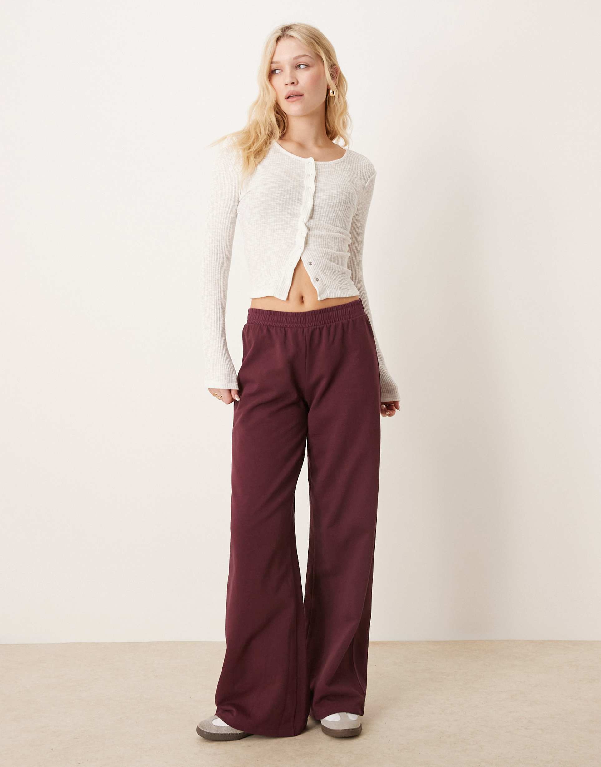 asos design wide leg sweatpants in plum