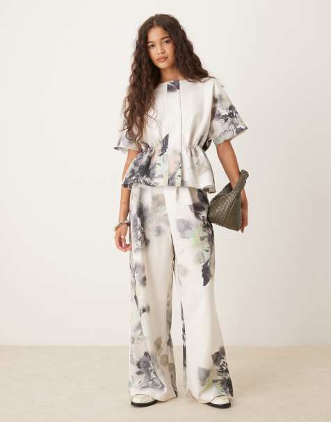 ASOS DESIGN wide leg sweatpants in scuba fabric with all-over floral design - part of a set - view 1