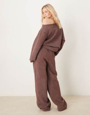 Asos Design Wide Leg Sweatpants In Washed Brown - Part Of A Set