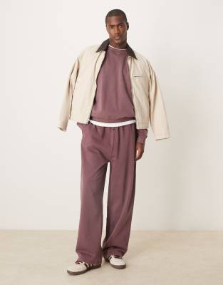Asos Design Wide Leg Sweatpants In Washed Burgundy-red